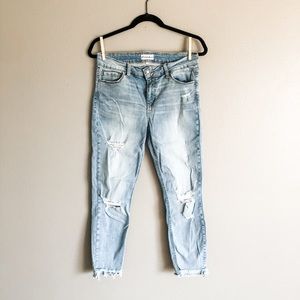 Studio Blue Light Wash Distressed Ankle Jeans